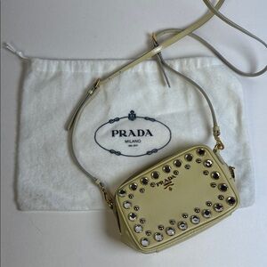 Prada‎ Metallic Saffiano Leather Studded Mini Crossbody Bag